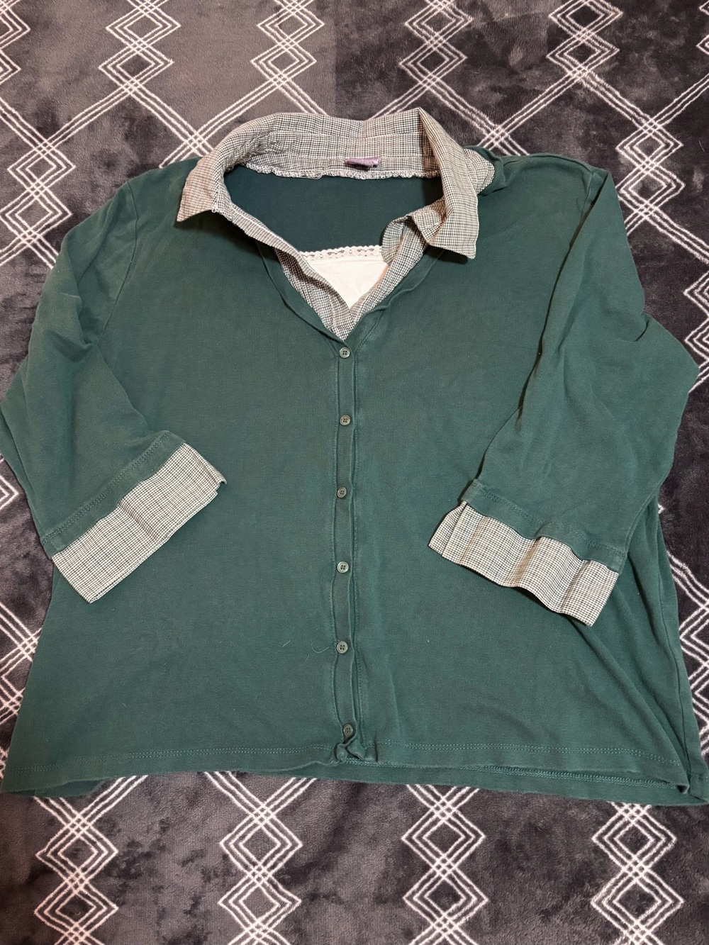 Laura Scott Dark Green Layered-Collar Button Front Top